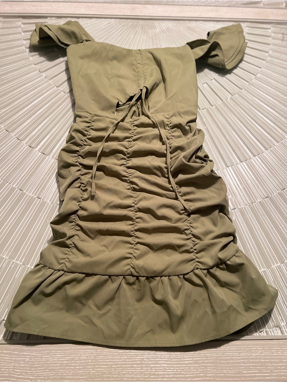 Olive Green Ruched Mini Dress